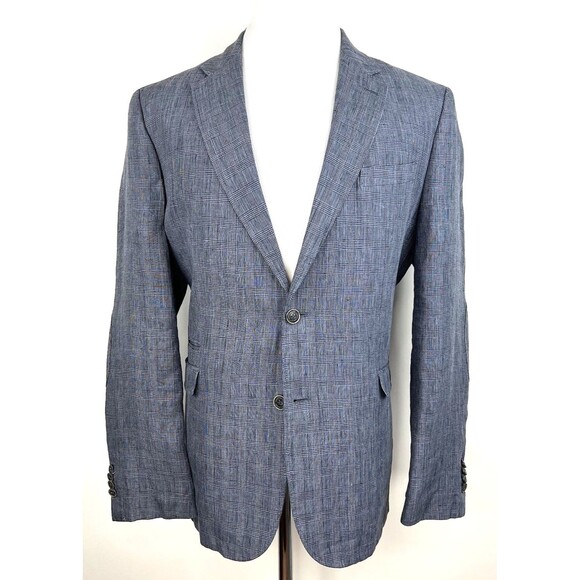 Joseph Abboud Linen Sport Coat Jacket Two Button Gray Black Plaid  Mens Size XL - Picture 4 of 15